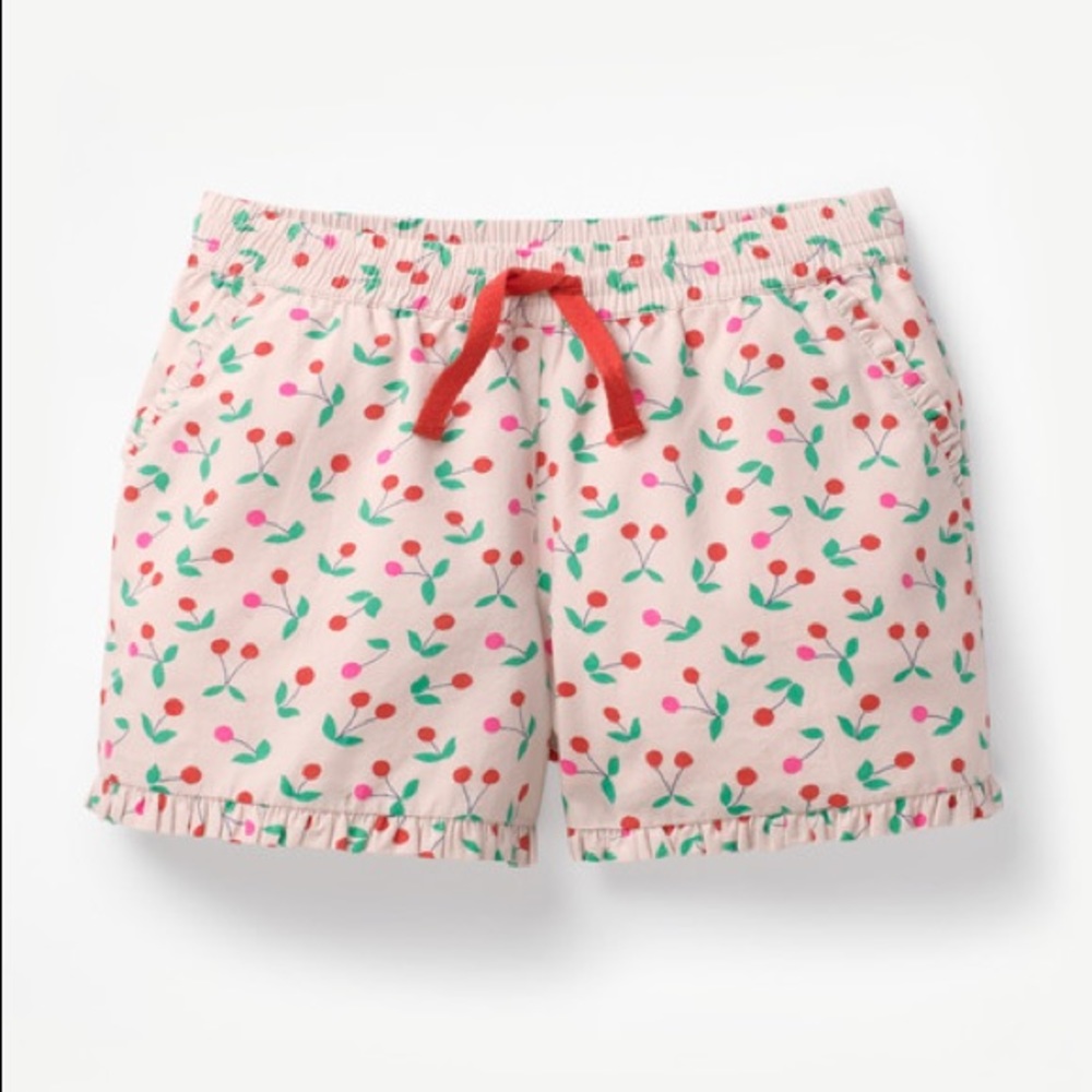 Mini Boden Frill Hem Shorts in cherry print Sz 8